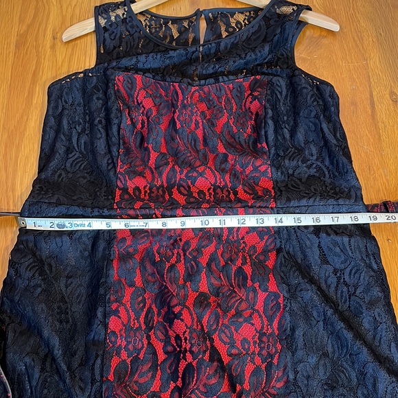New City Chic belted black lace dress with red underlay plus size - Picture 7 of 8